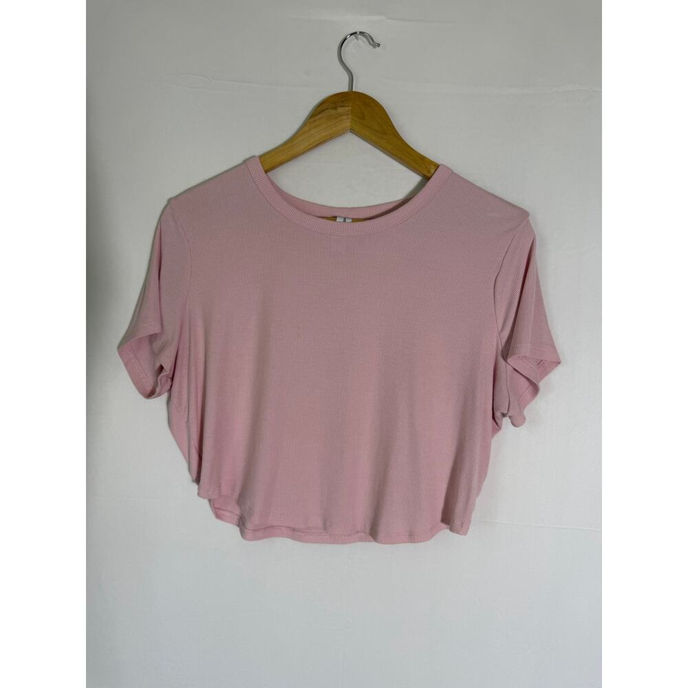 All In Motion Pink Ribbed Cropped Active Tee Women’s Short Sleeve Workout Top - Picture 3 of 5